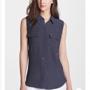 NWT Equipment 'Slim Signature' Sleeveless Silk Shirt - Navy - Size SMALL